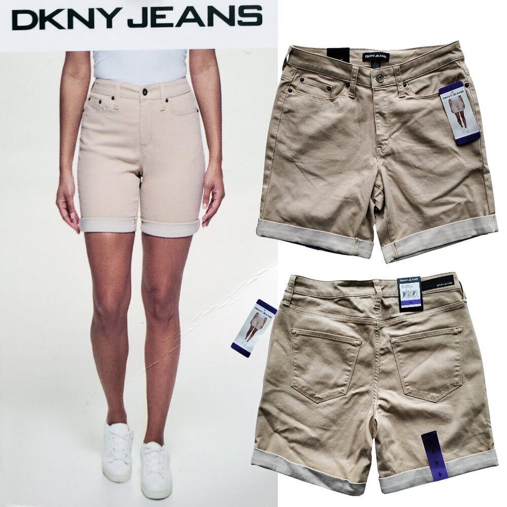 NWT DKNY Bermuda Shorts Chino Tan Color Brushed Cotton Bland Stretchy Size 4